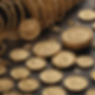 Close-up of gold items on display