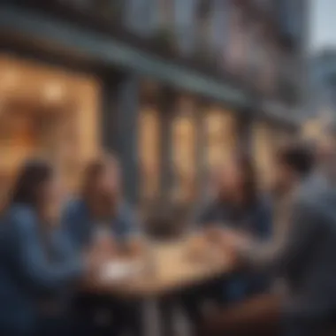 A group of students discussing rental options at a café.