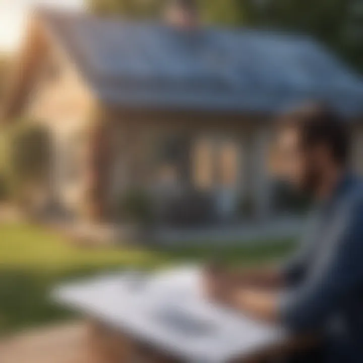 A homeowner reviewing solar power system installation plans and paperwork.