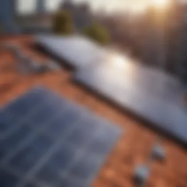 A detailed view of solar panels installed on a rooftop harnessing sunlight.